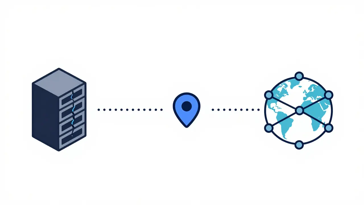 Diagram showing NFT token linked to centralized server and decentralized IPFS network
