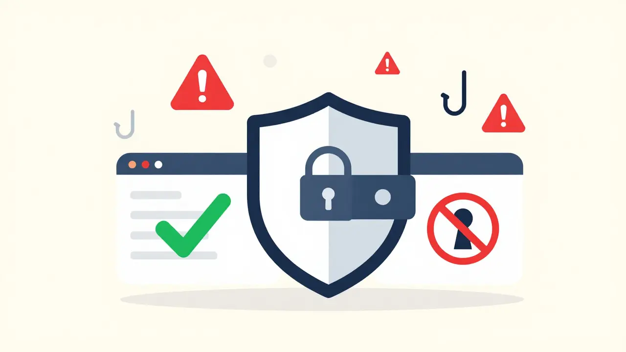 Digital shield protecting a wallet from phishing scams and warnings