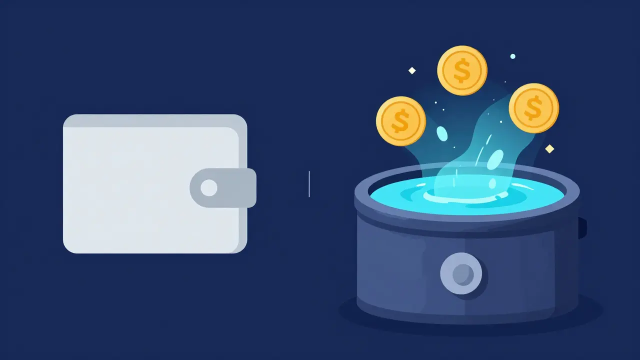 Flat vector art comparing static airdrops with dynamic liquidity mining pools