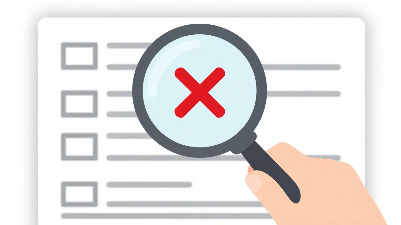 Illustration of a magnifying glass revealing a warning sign on a digital contract