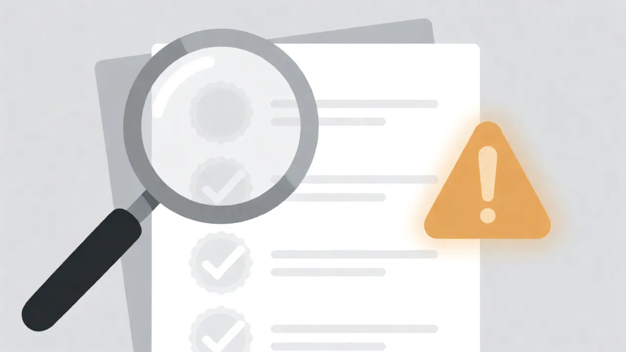 Magnifying glass inspecting an empty regulatory checklist