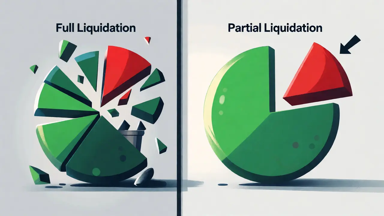 Geometric comparison of full versus partial position liquidation scenarios