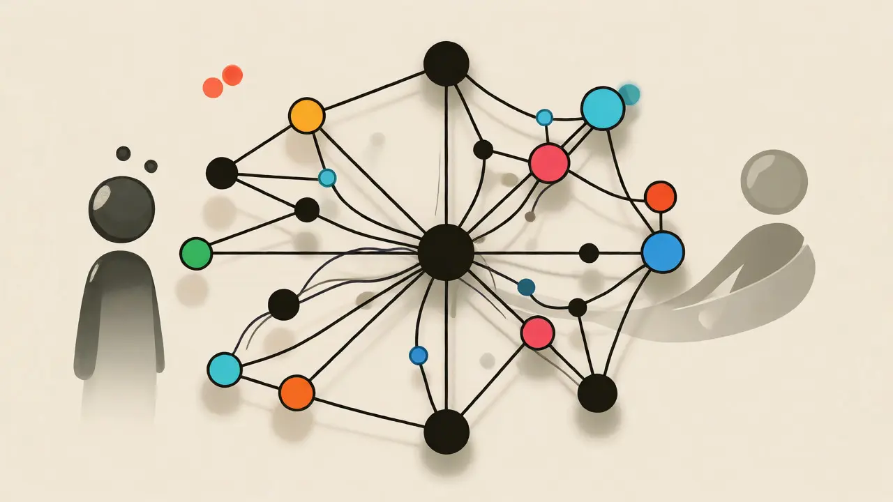 Network diagram showing connected community nodes with a fading inactive element.