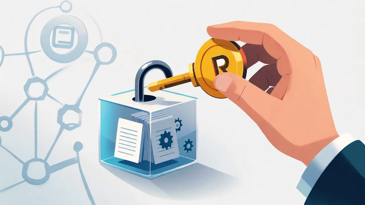 A golden key unlocking a cube symbolizing community governance and protocol control