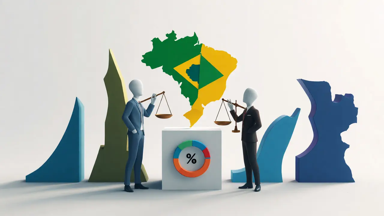 Conceptual cartoon comparing Brazil's crypto tax rates with other countries