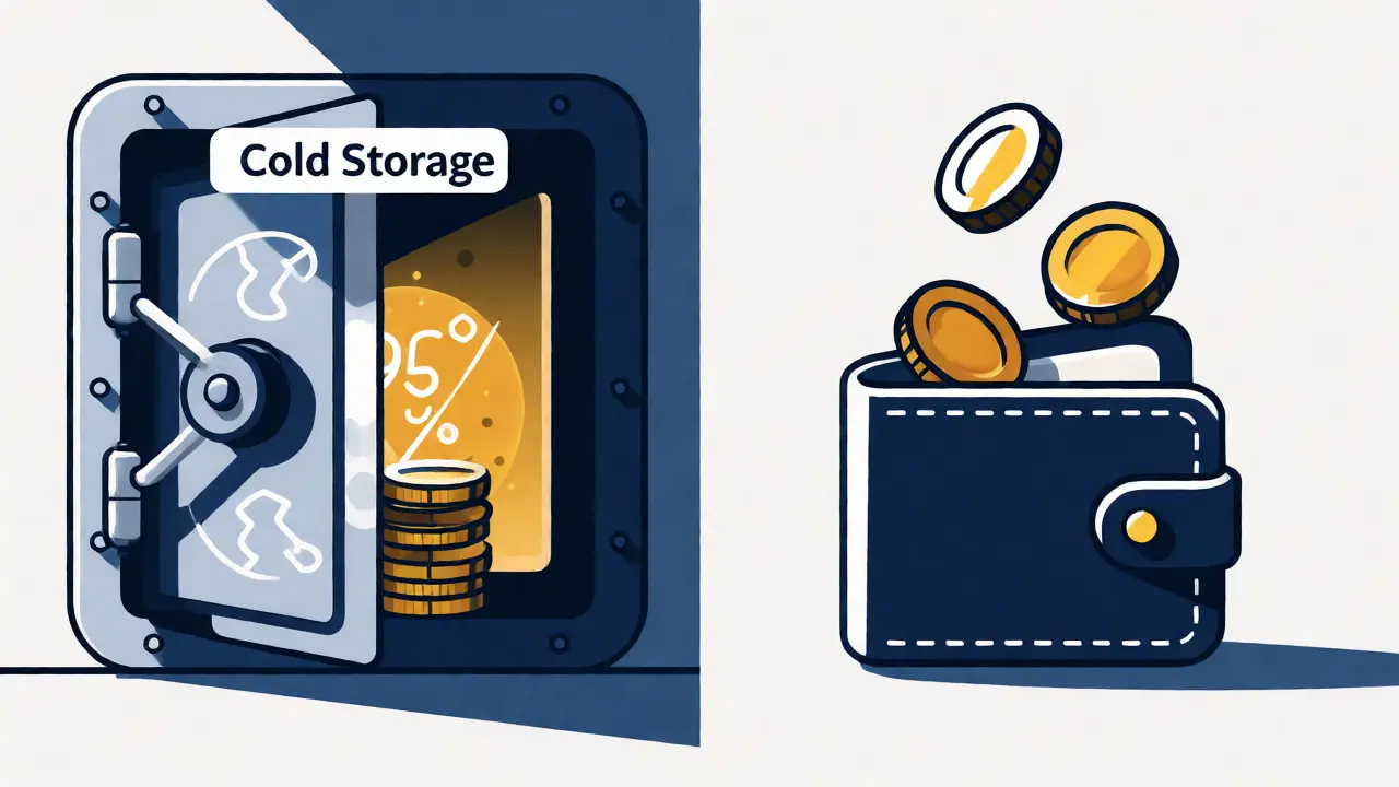 Illustration comparing cold storage vaults and hot wallets