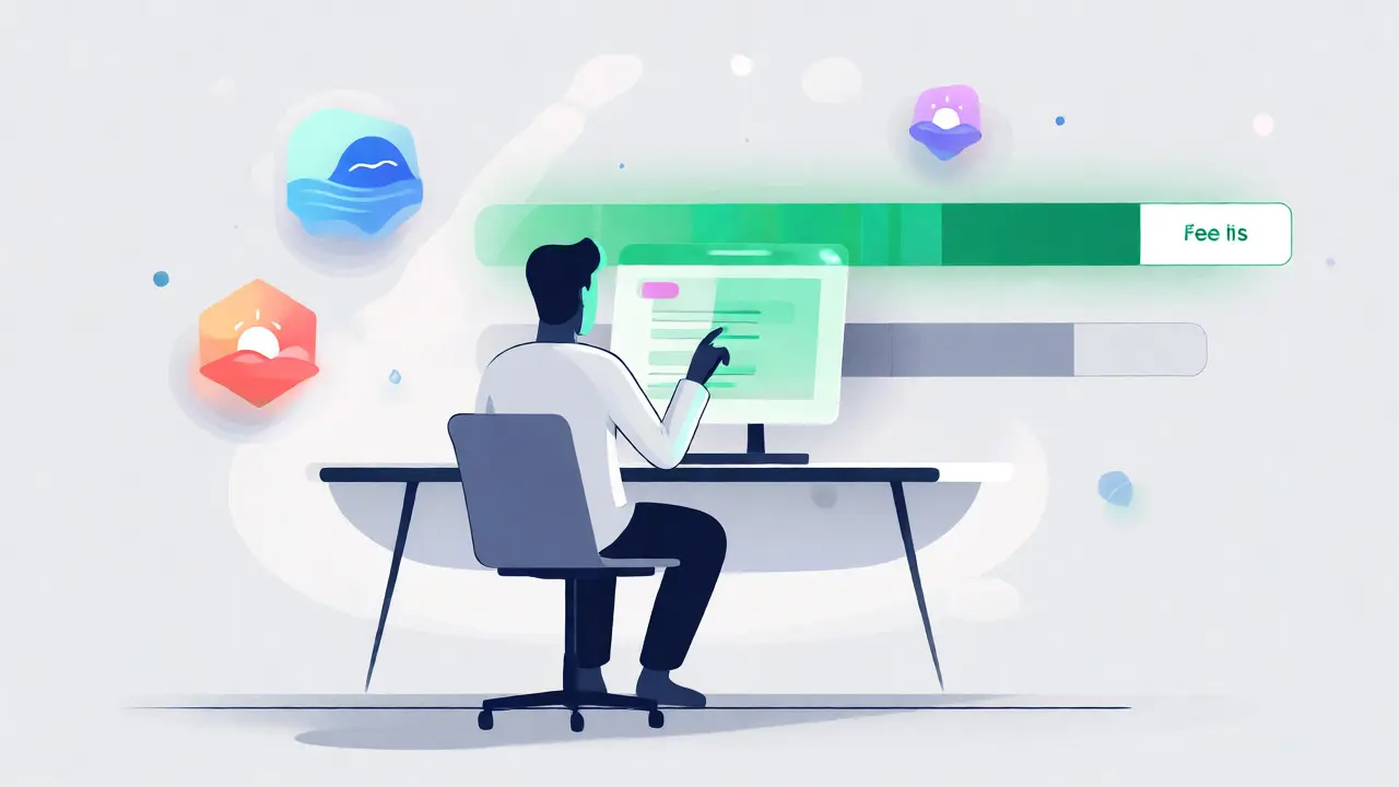 Illustration of a user monitoring active and inactive price ranges in a decentralized finance interface.